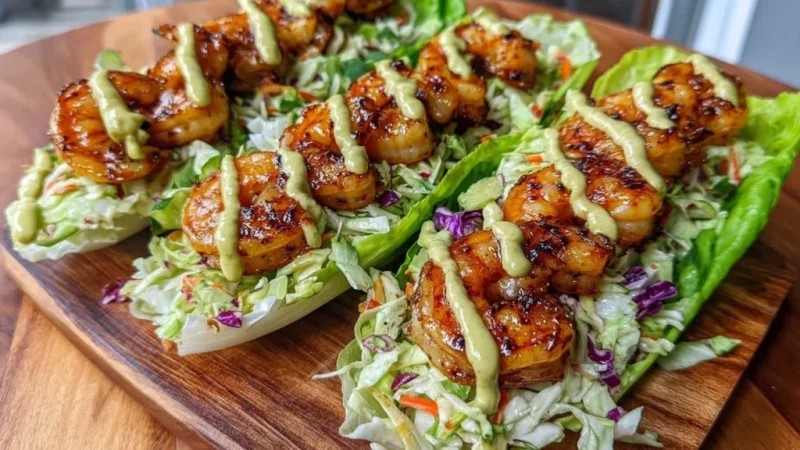Sheet Pan Chili-Lime Shrimp Lettuce Wraps with Radish Slaw & Avocado Sriracha Crema