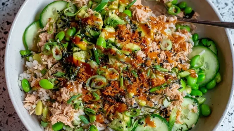 Tuna Avocado Crispy Rice Salad