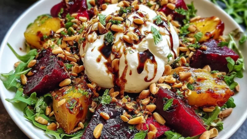 Beet and Burrata Salad with Pine Nuts and Balsamic Dressing