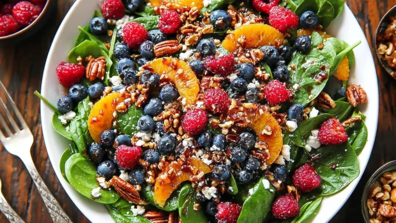 Berry Spinach Salad with Blueberries & Raspberries