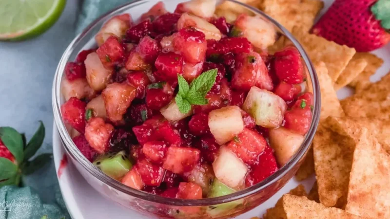 Fruit Salsa with Cinnamon Sugar Tortilla Chips