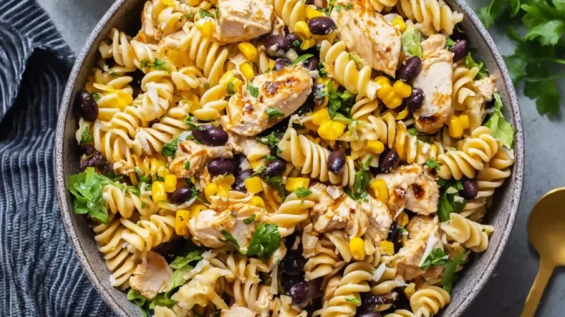 High Protein BBQ Chicken Pasta Salad