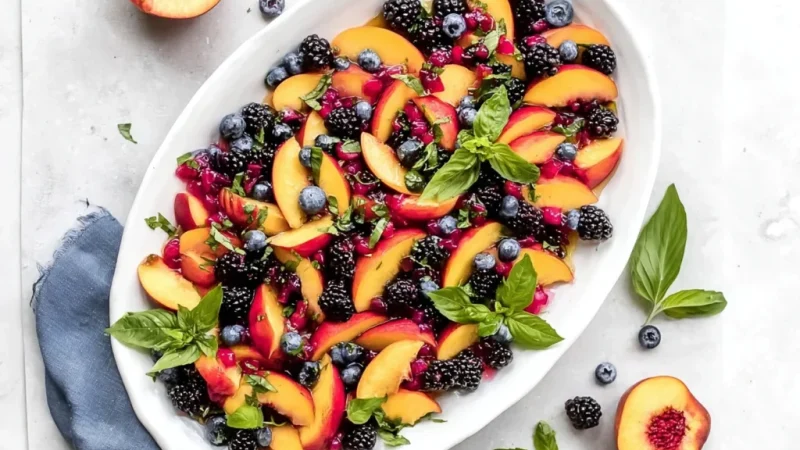 Honey Lime Basil Peach Fruit Salad