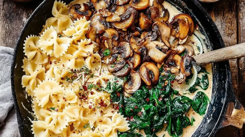 One-Pot Garlic Parmesan Pasta with Spinach and Mushrooms