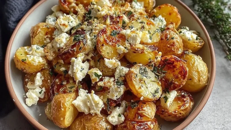 Roasted Potatoes with Baked Feta and Garlic