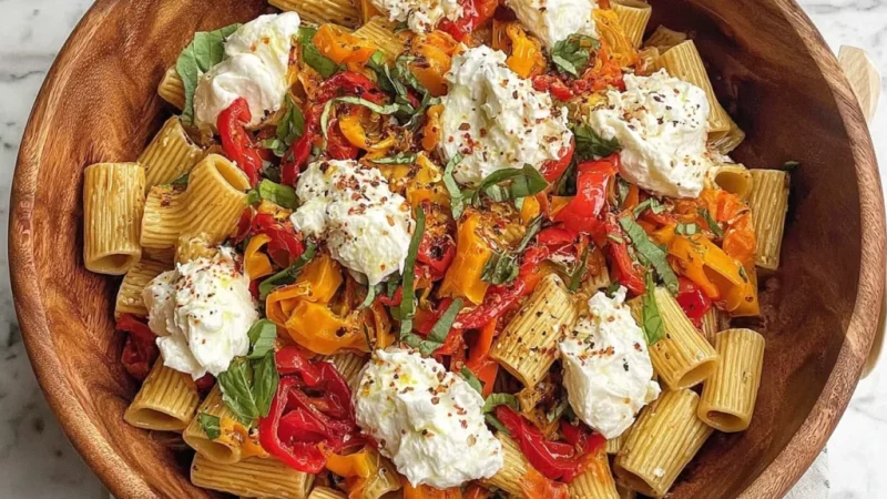 Roasted Pepper Pasta Salad with Burrata