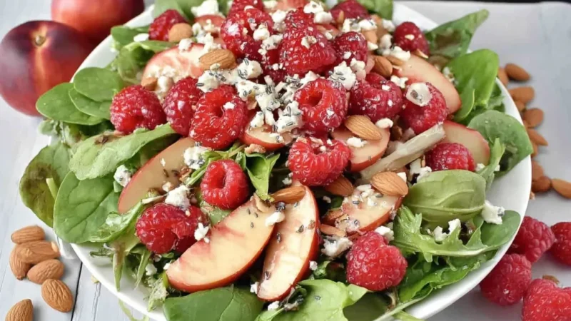 White Peach Raspberry Almond Salad