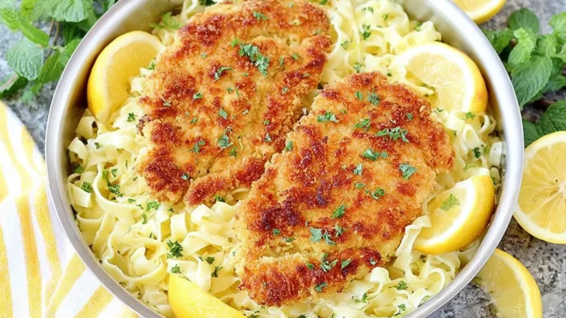 Romano Chicken with Lemon Garlic Pasta