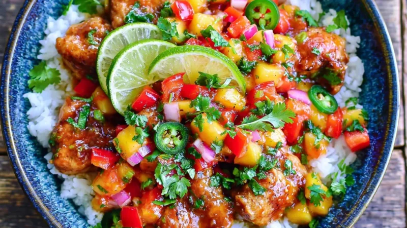 Cilantro Lime Chicken Bowls with Peach Salsa
