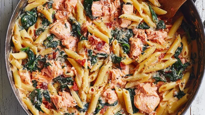 Salmon Pasta with Sun-Dried Tomato Cream Sauce