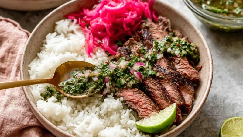Skirt Steak Rice Bowls with Chimichurri Sauce