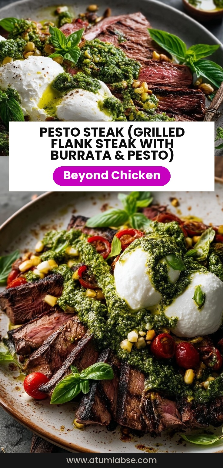 Pesto Steak (Grilled Flank Steak with Burrata & Pesto)