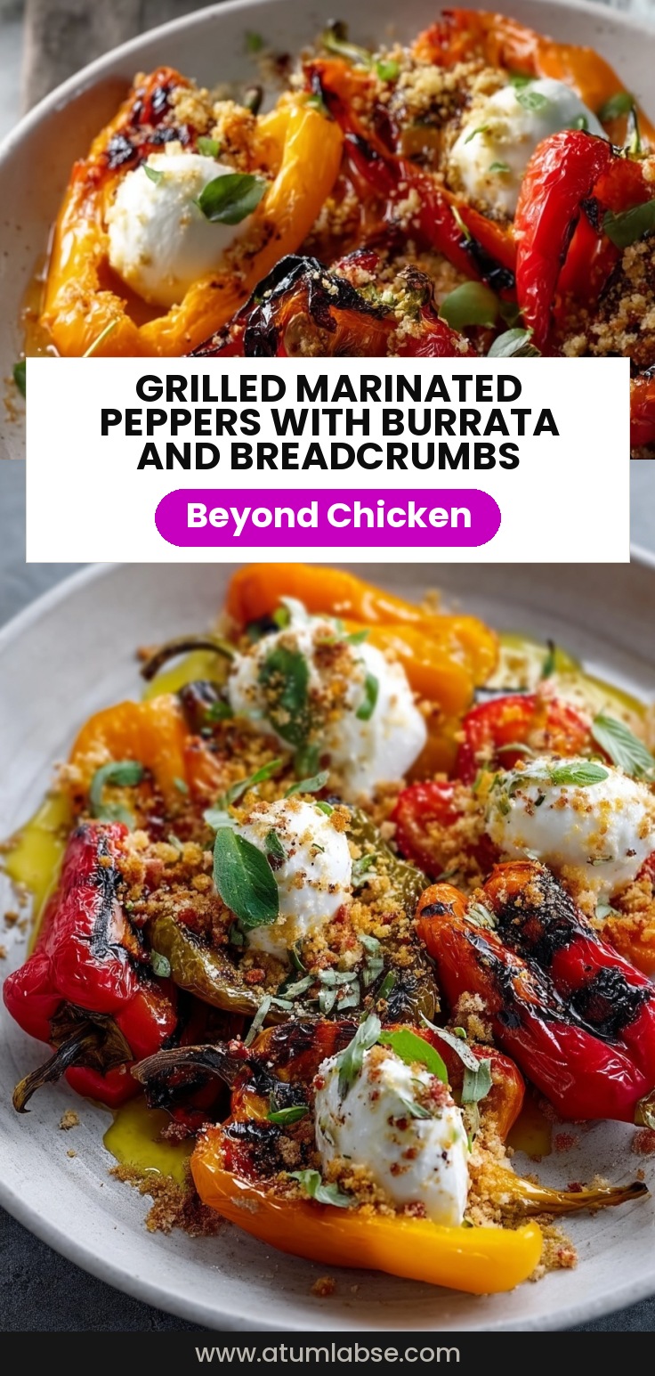 Grilled Marinated Peppers with Burrata and Breadcrumbs