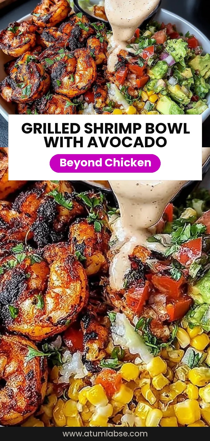 Grilled Shrimp Bowl with Avocado, Corn Salsa & Creamy Garlic Sauce
