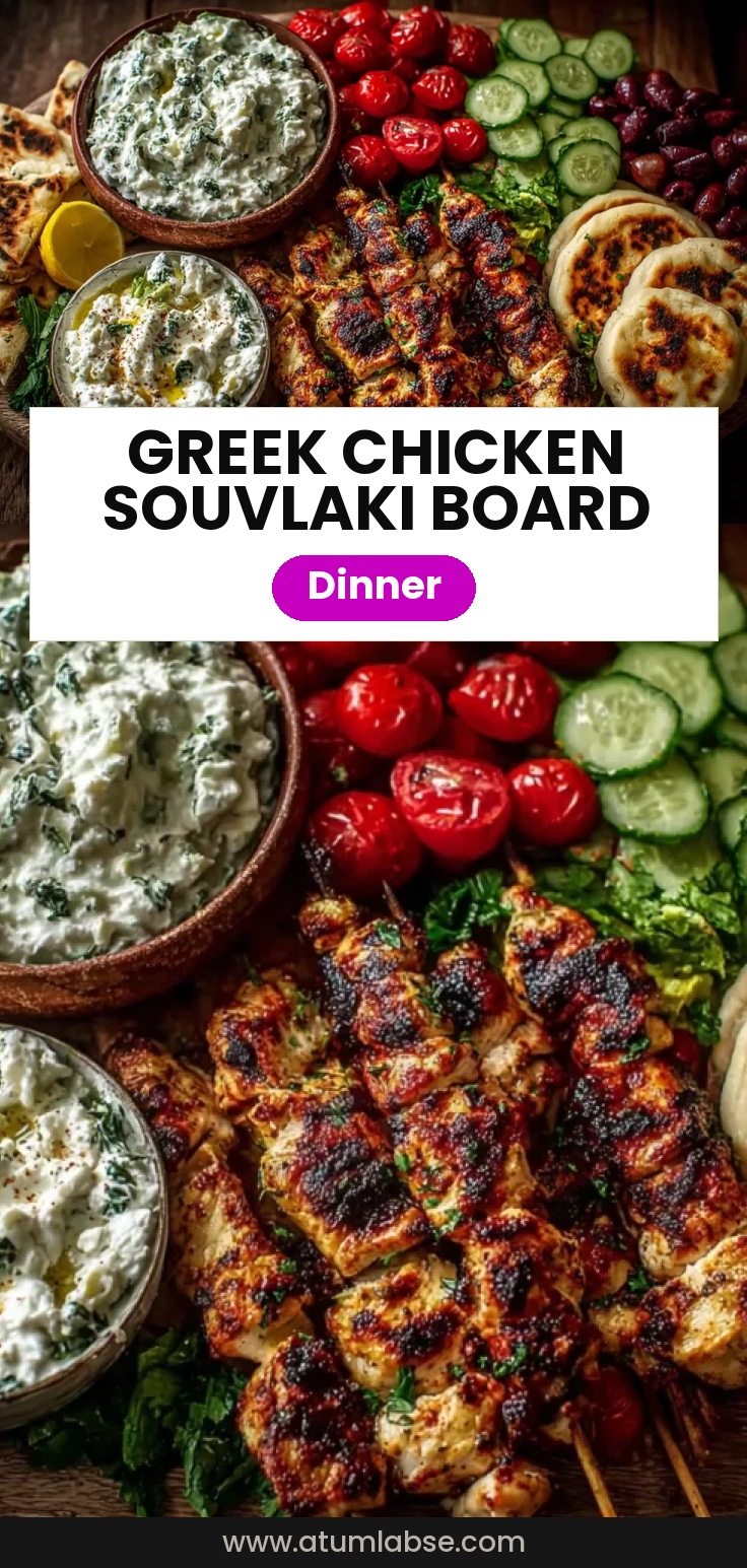 Greek Chicken Souvlaki Grazing Board with Feta Dip
