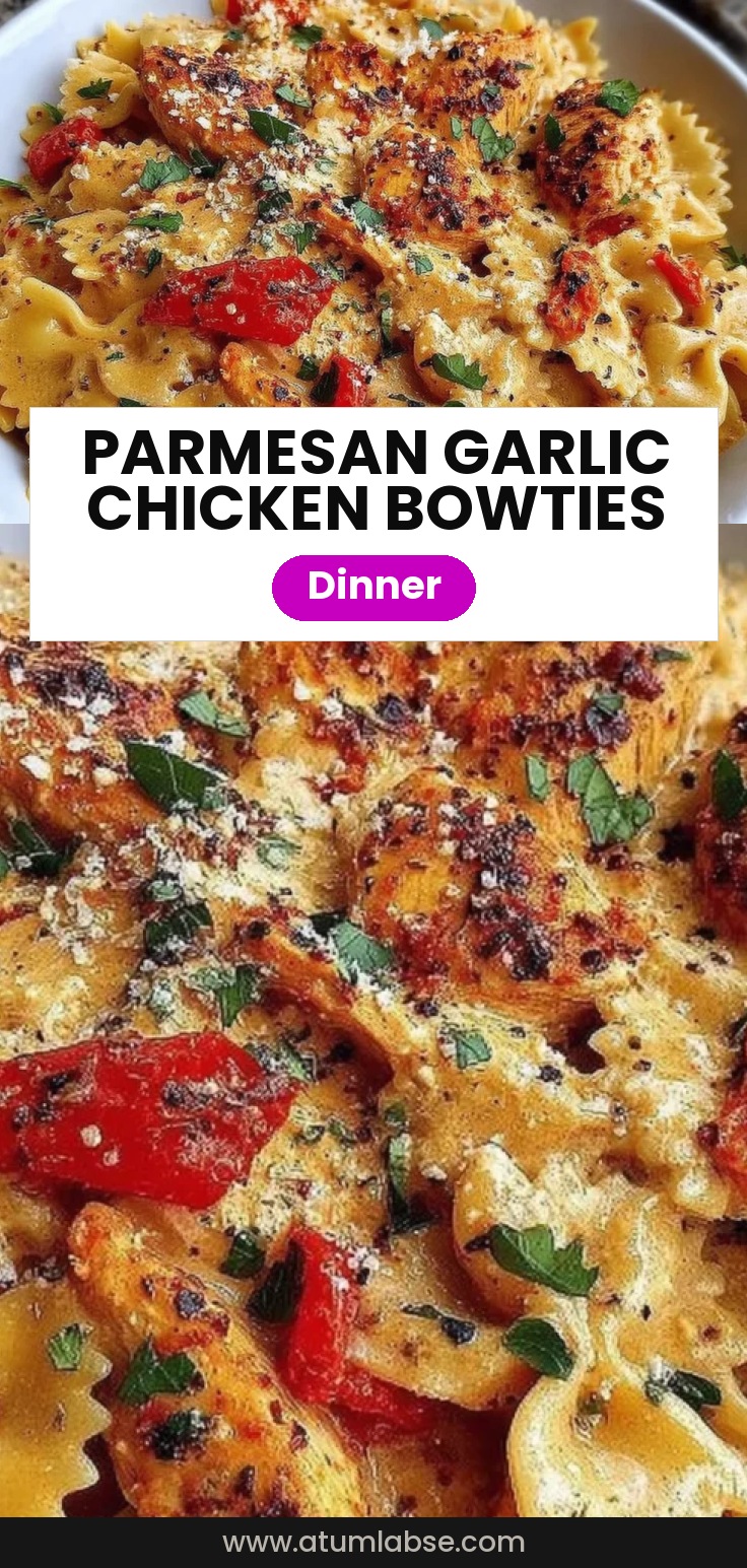 Parmesan Roasted Red Pepper Chicken Bowties in Garlic Cream
