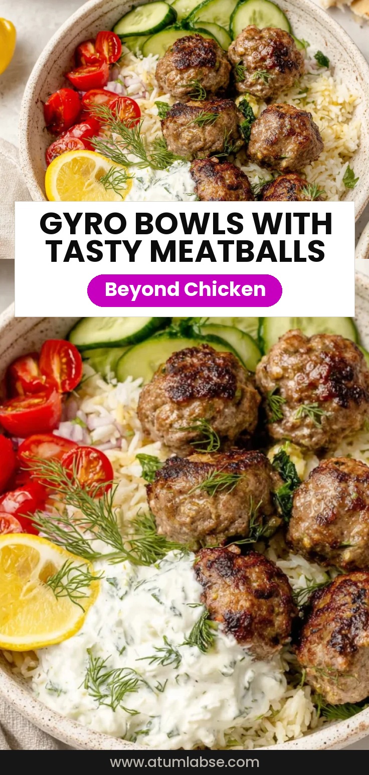Gyro Bowls (Meatballs with Tzatziki, Lemon Rice, and Cucumber Salad)