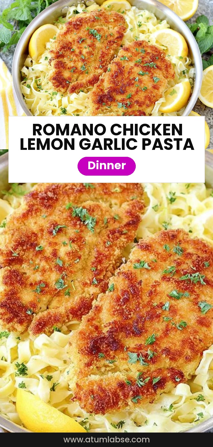 Romano Chicken with Lemon Garlic Pasta